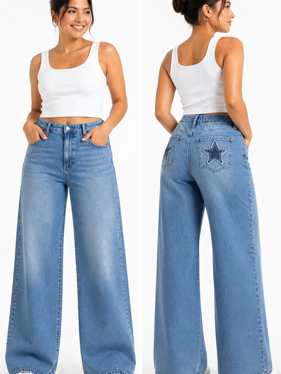 No Boundaries Denim - Wide Leg Star Pocket Jeans NWT Size M (8–10) Boundaries